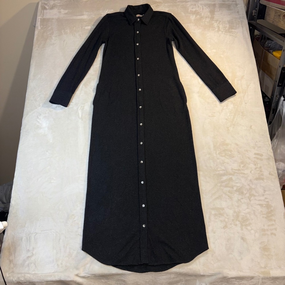 Faherty Charcoal Gray Knit Maxi Shirt Dress Long Sleeve Button Front XS